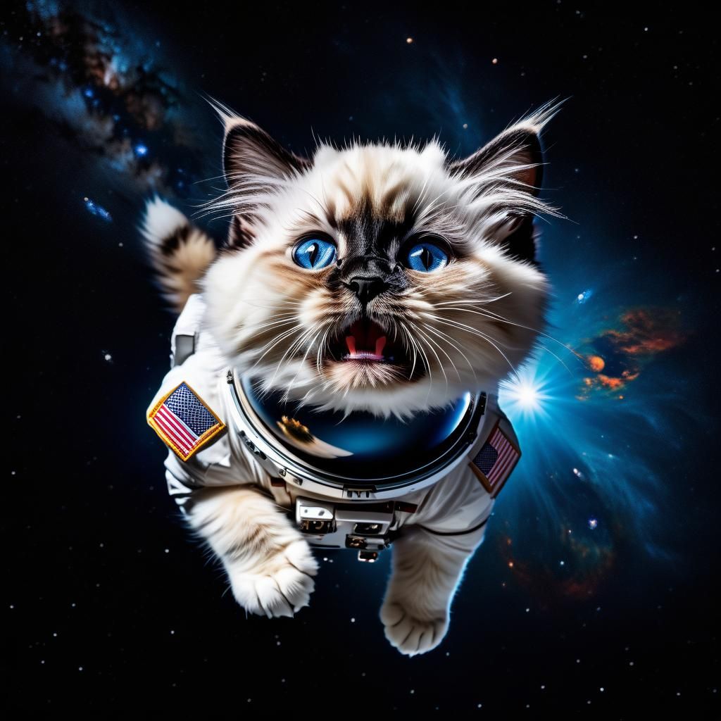Himalayan Kitten Astronaut in Zero Gravity