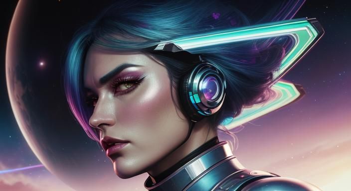 Cyberpunk Dragon Rider in Retro Sci-Fi Style