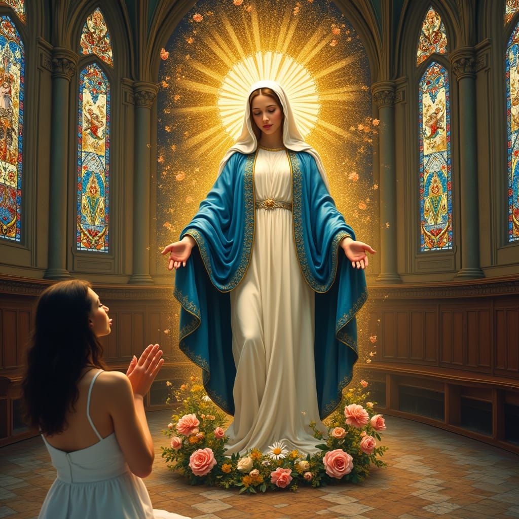 Virgin Mary Apparition in Cathedral, Klimt Style