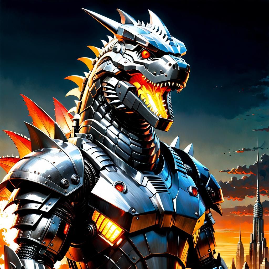 Mechagodzilla Portrait in Detailed 3D Render
