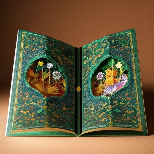 Victorian Origami Garden Pop-Up Book in Dark Fantasy Style