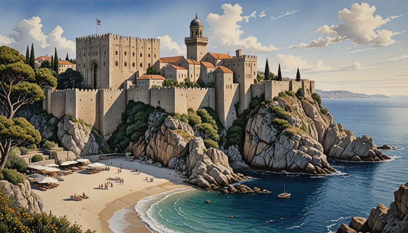 Hyperrealistic Colossus of Rhodes in Romantic Watercolor