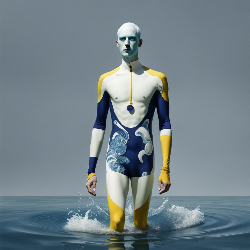 Swimmer in Abstract Expressionist Style with Yellow Clothing