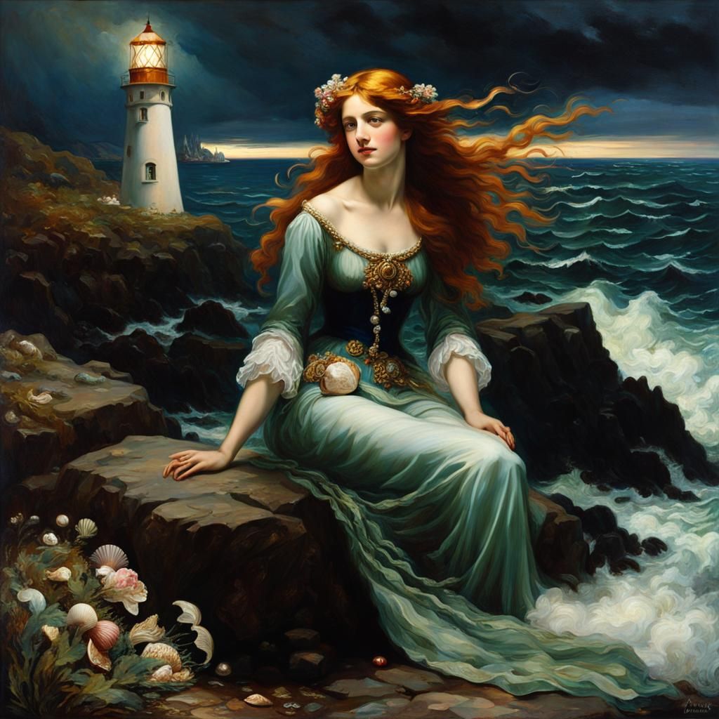Pre-Raphaelite Mermaid Portrait in Stormy Weather