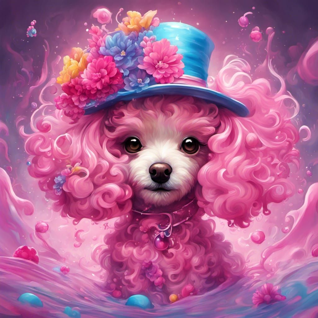 Magic Pink Poodle in Splash Art Style