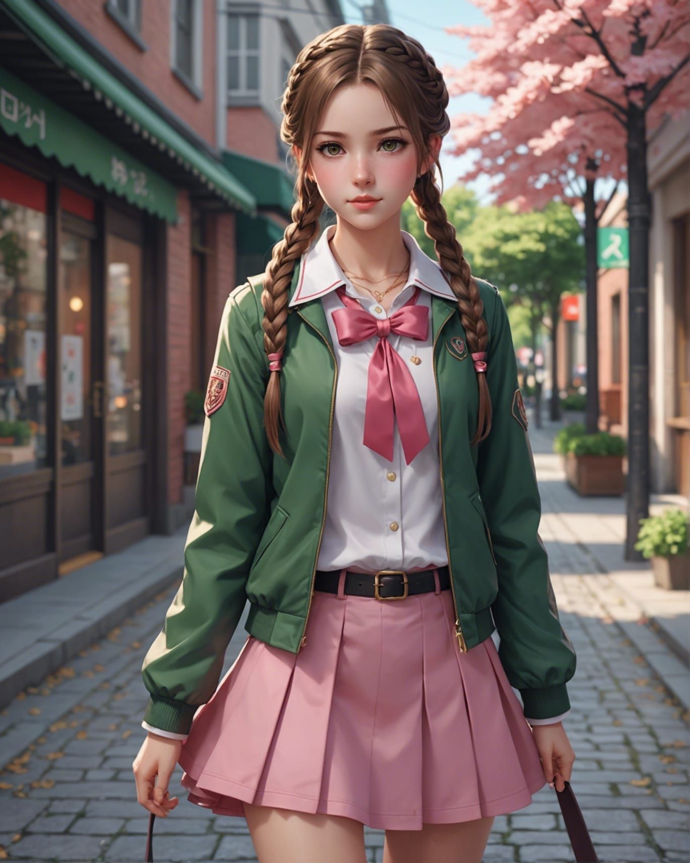 Anime Style Woman with Braids in 3D Art