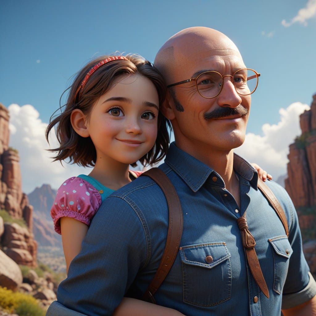 Father and Daughter in Pixar Cartoon Style