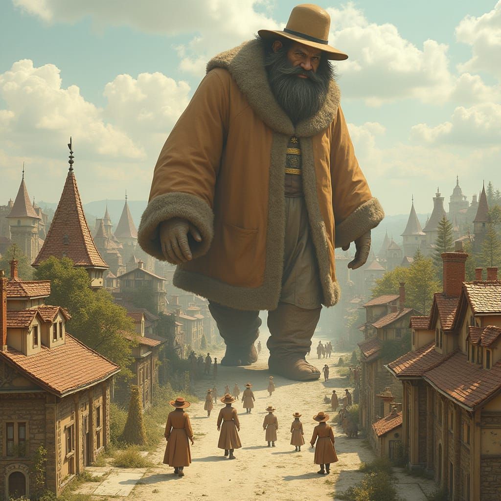 Giant Strolls Through Miniature City