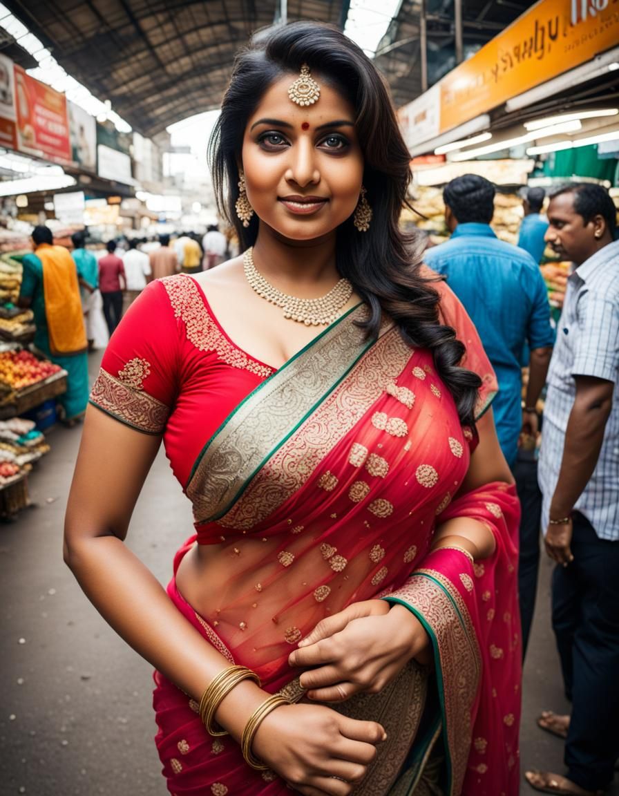Indian Woman in Saree, Mumbai Market Scene