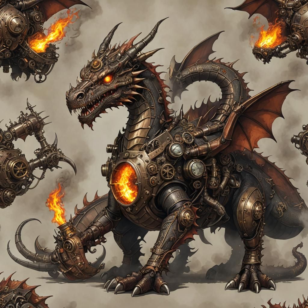 Steampunk Pyromancer Dragon Digital Art