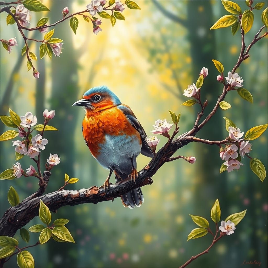 Eurasian Jay in Enchanted Forest: Impasto Acrylic Art