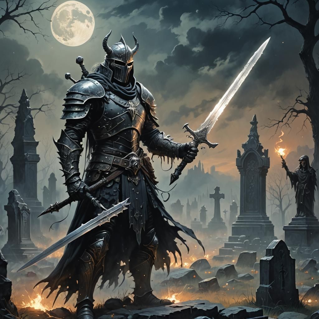 Wraith Warrior in Graveyard: Dark Fantasy Art