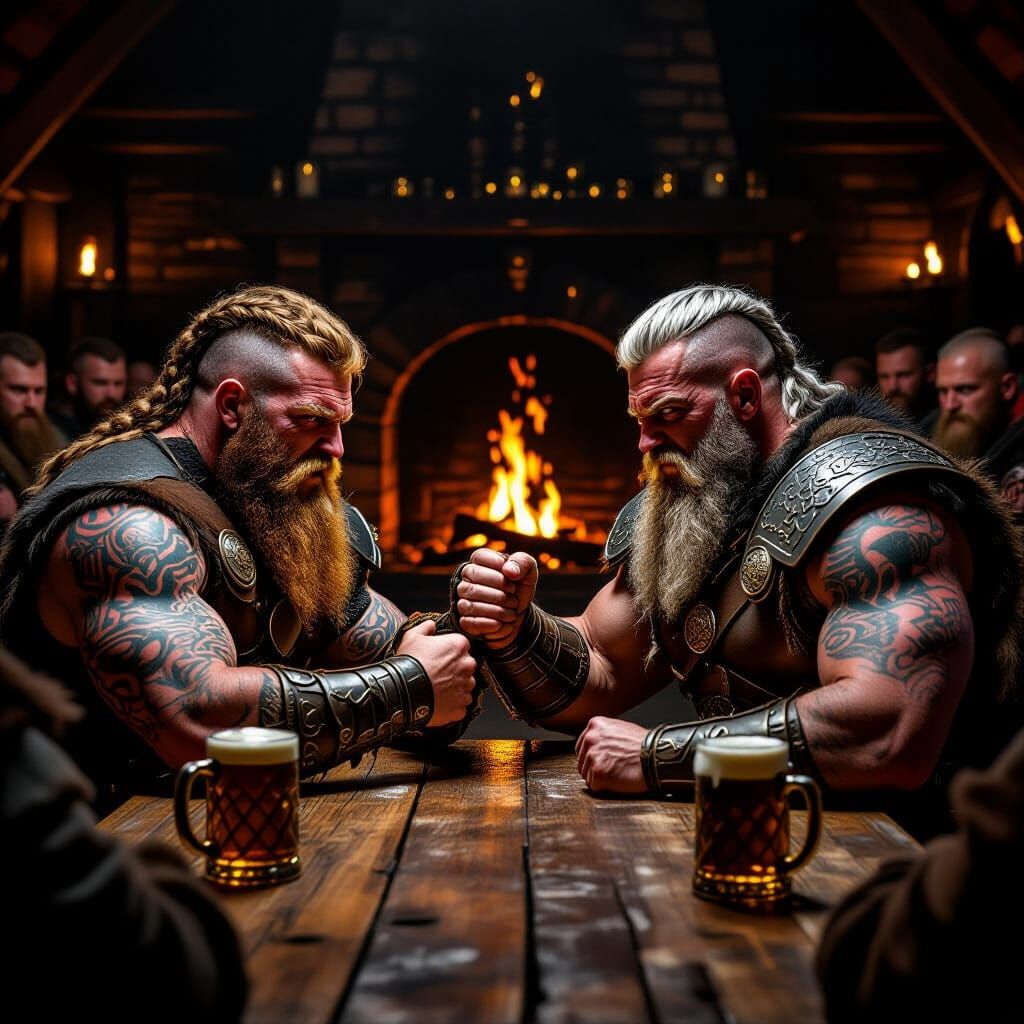 Viking Warriors Arm Wrestle in Castle Mead Hall