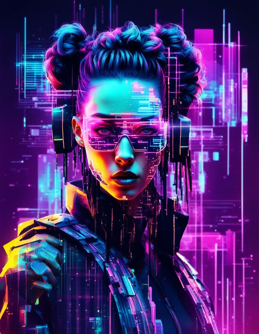 Glitched Cyberpunk Punk Girl Digital Avatar