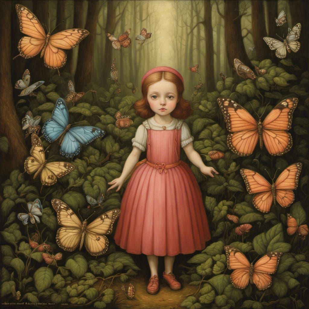 Fae and Butterflies in Forest, Surreal Art