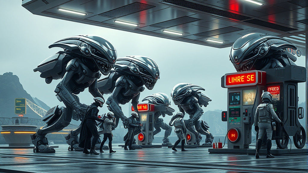 Futuristic Alien Gas Station for Mechs in Sci-Fi Style
