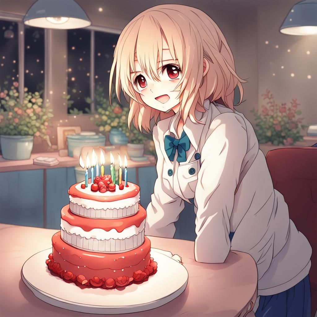 Anime Style Happy Birthday Cake