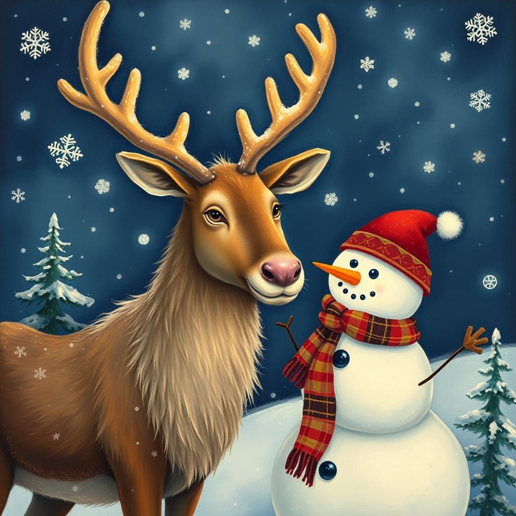 Whimsical Winter Scene in Klimt's Style