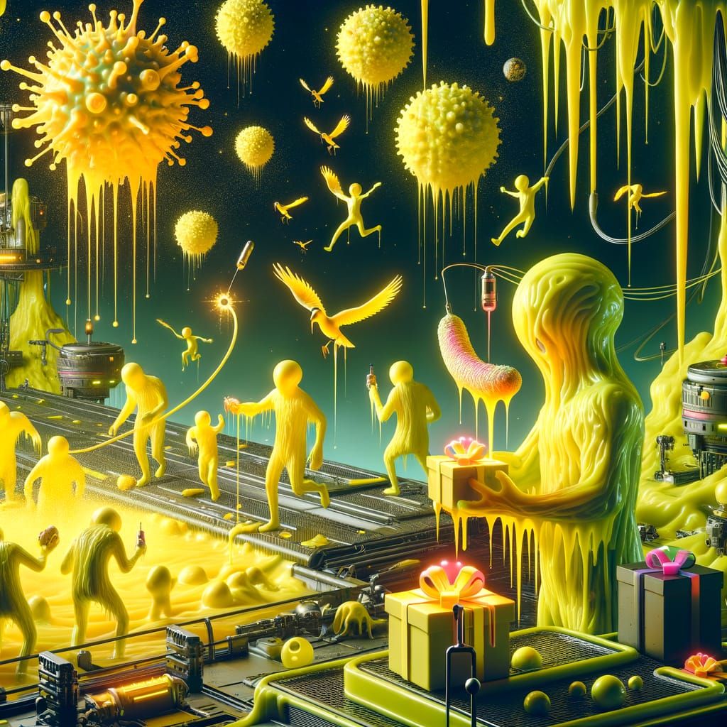 Vibrant Cosmic Mischief in Neon Yellow