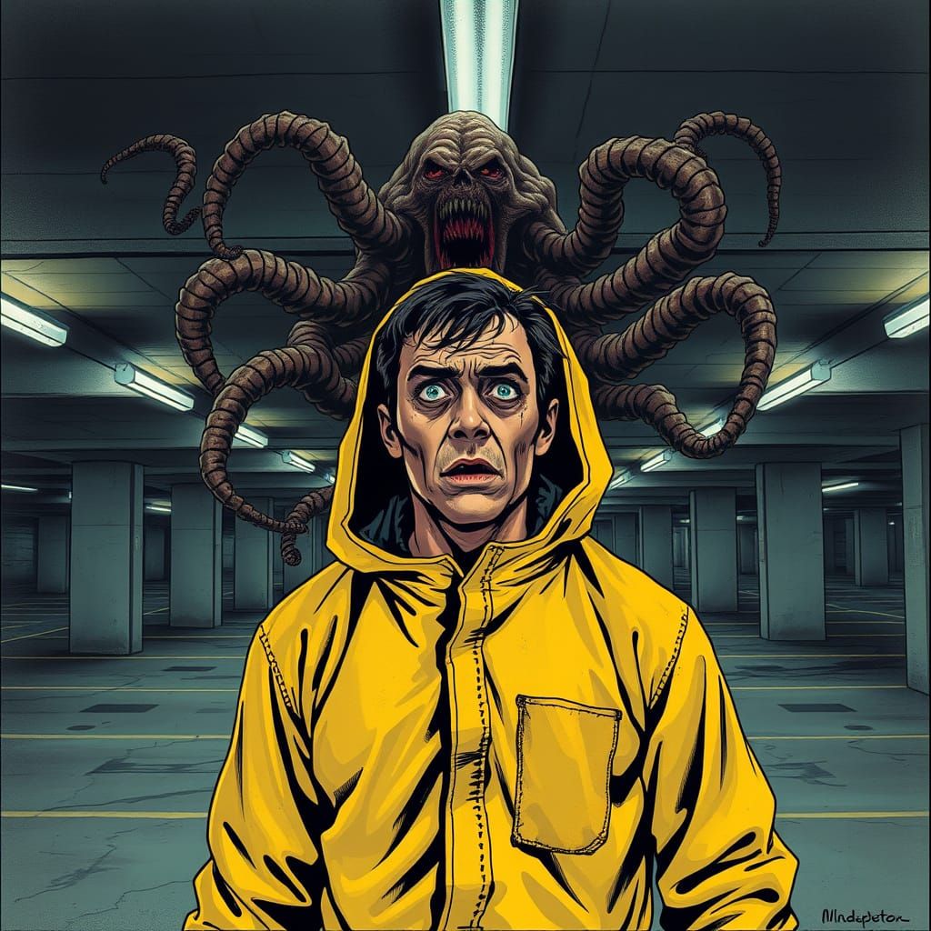 Gritty Horror Scene in 80s Comic Style