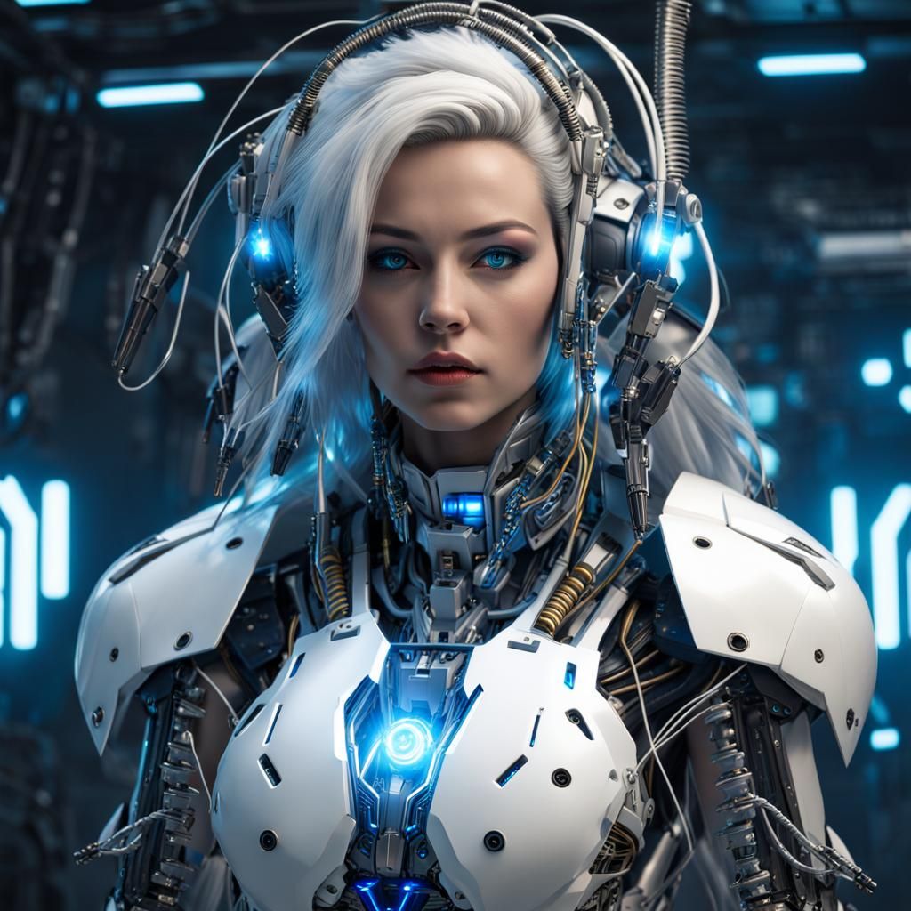Cyberpunk Girl in Futuristic Armor with Visible Organs