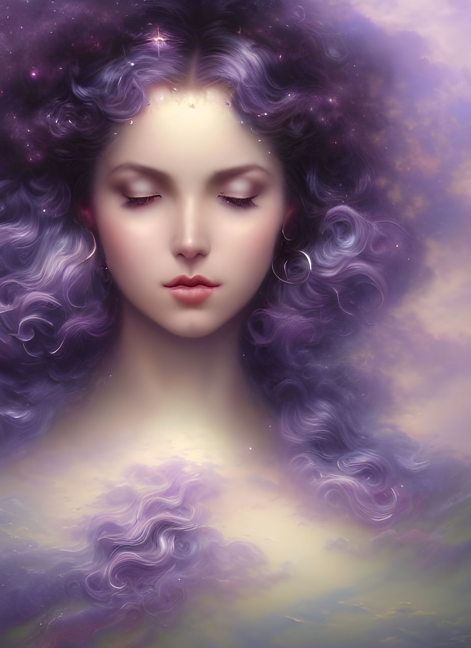 Celestial Woman with Cosmic Hair: Ethereal Fantasy Art