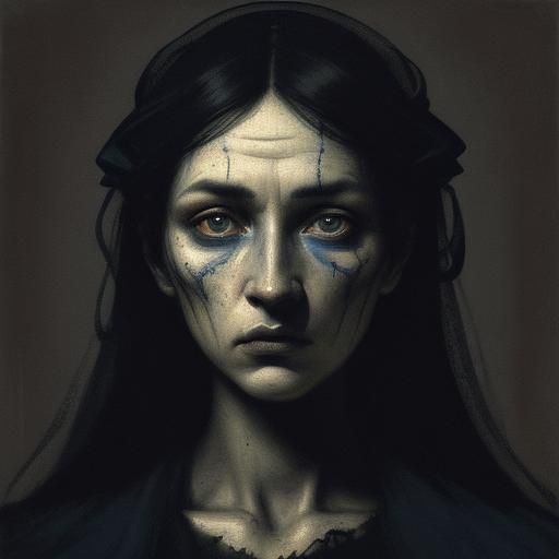 Surrealist Portrait of Lifeless Eyes in Darkness