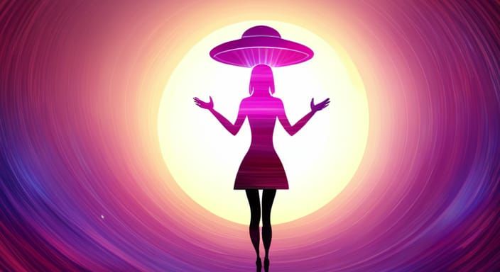 Psychedelic Flying Saucer with Silhouette