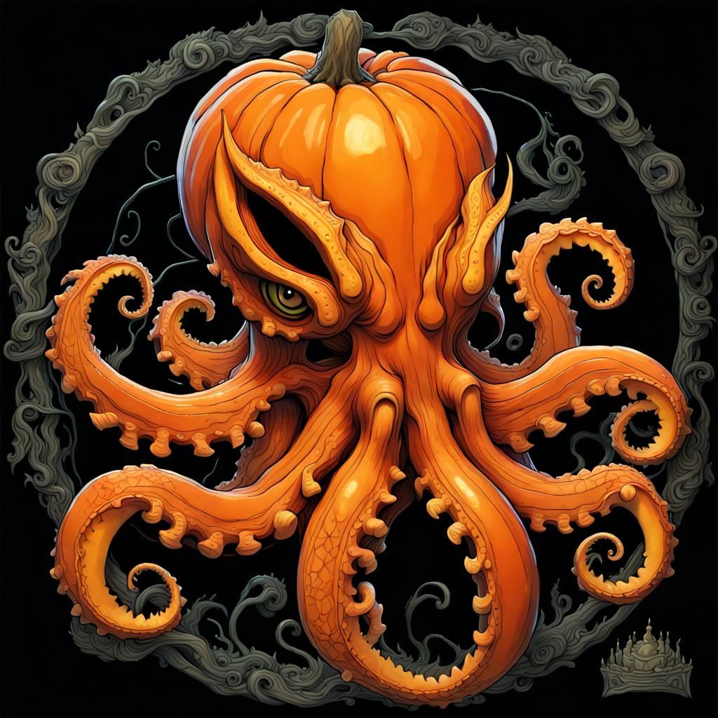 Intricately Carved Pumpkin Kraken Jack-o'-Lantern