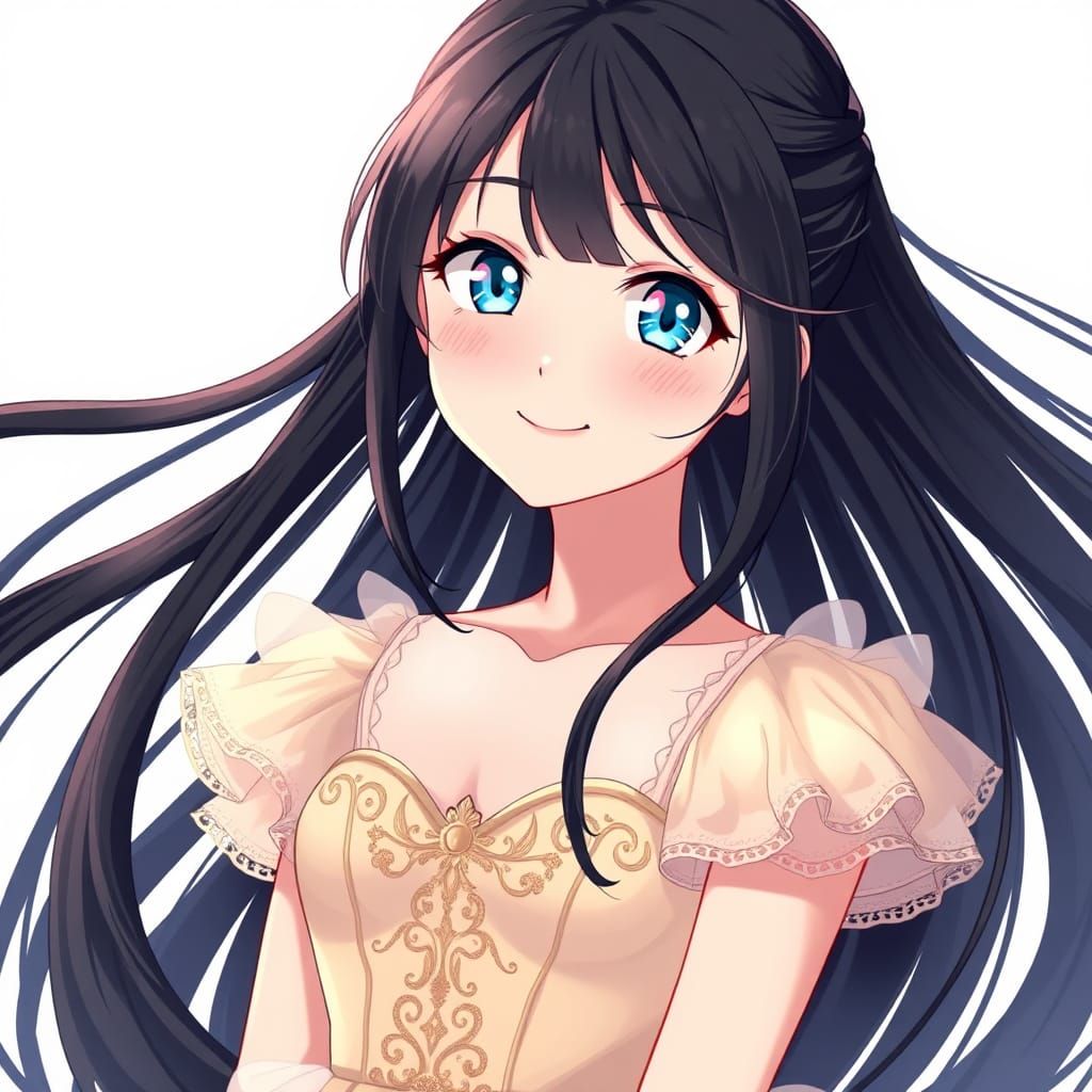 Anime Princess in Beige Gown with Sparkling Eyes