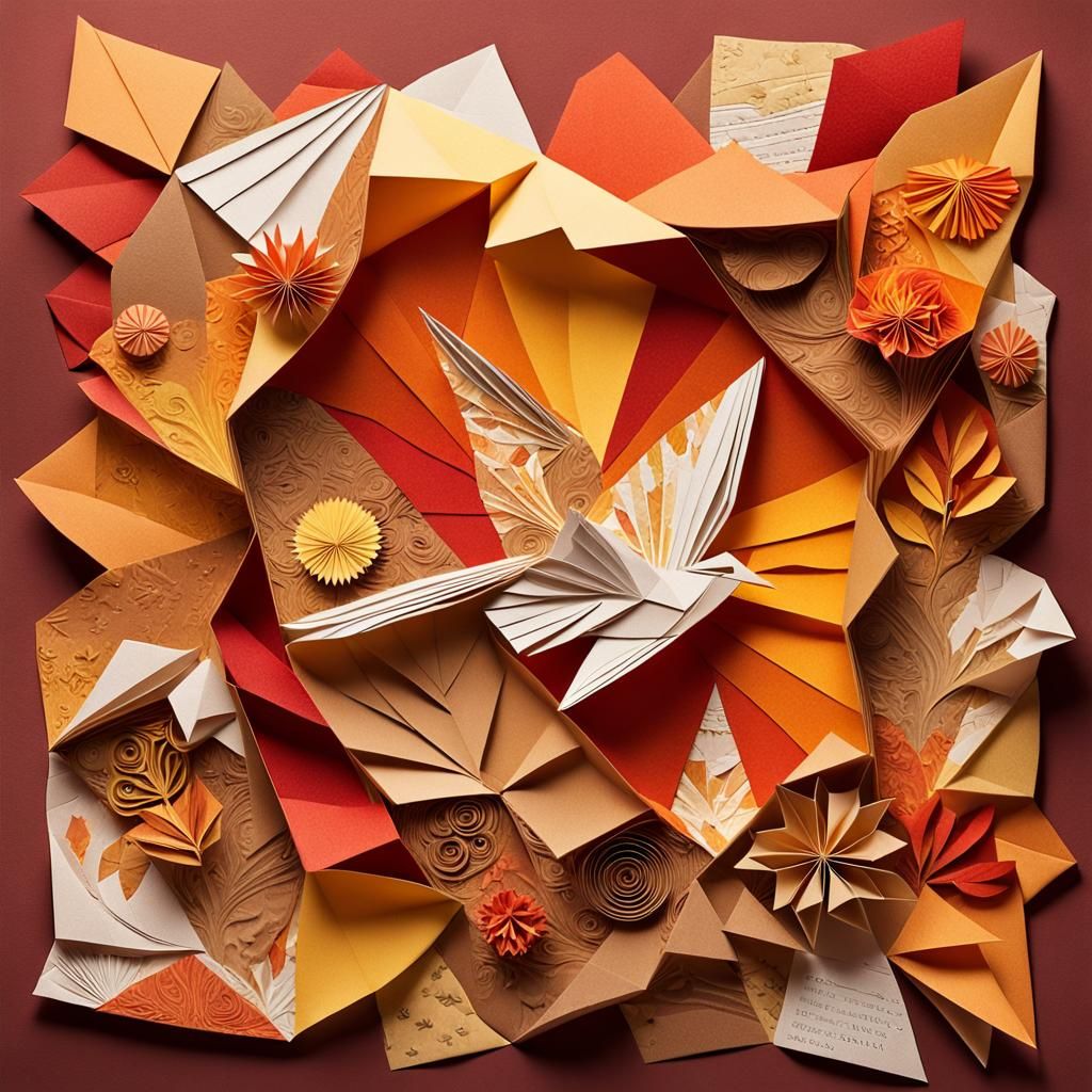 Autumn Paper Collage with Origami Details