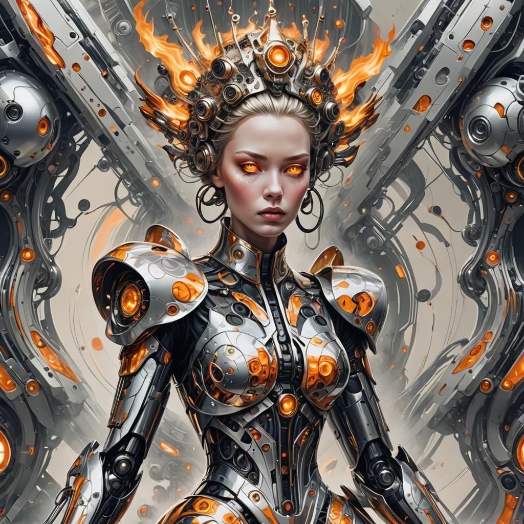 Futuristic Robot Queen in Organic Dress, Digital Art