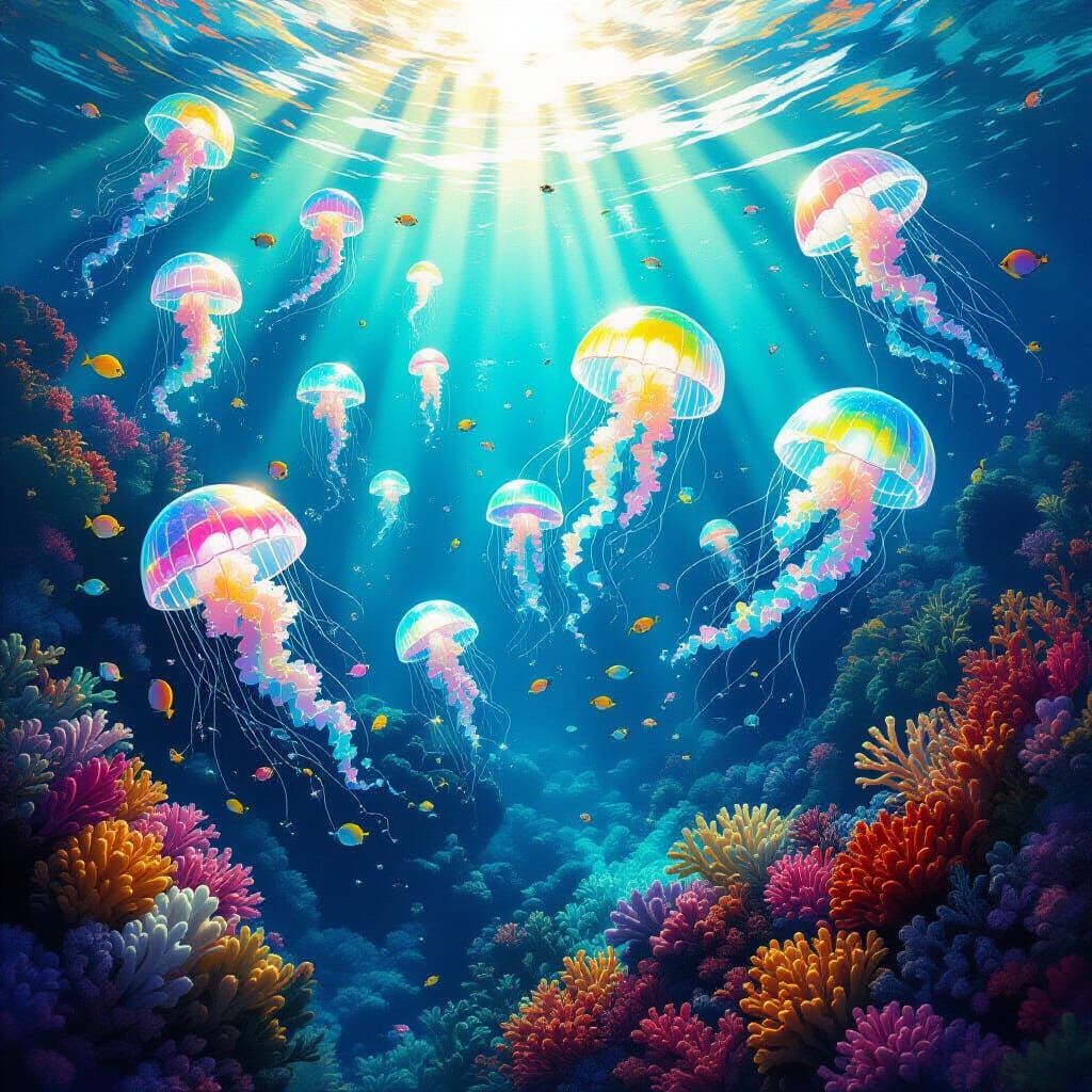 Bioluminescent Coral Reef with Crystal Jellyfish