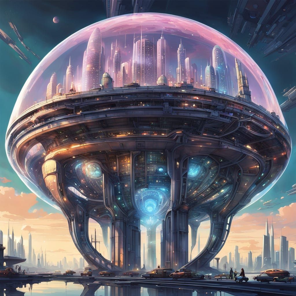 Futuristic Metropolis in a Glimmering Dome