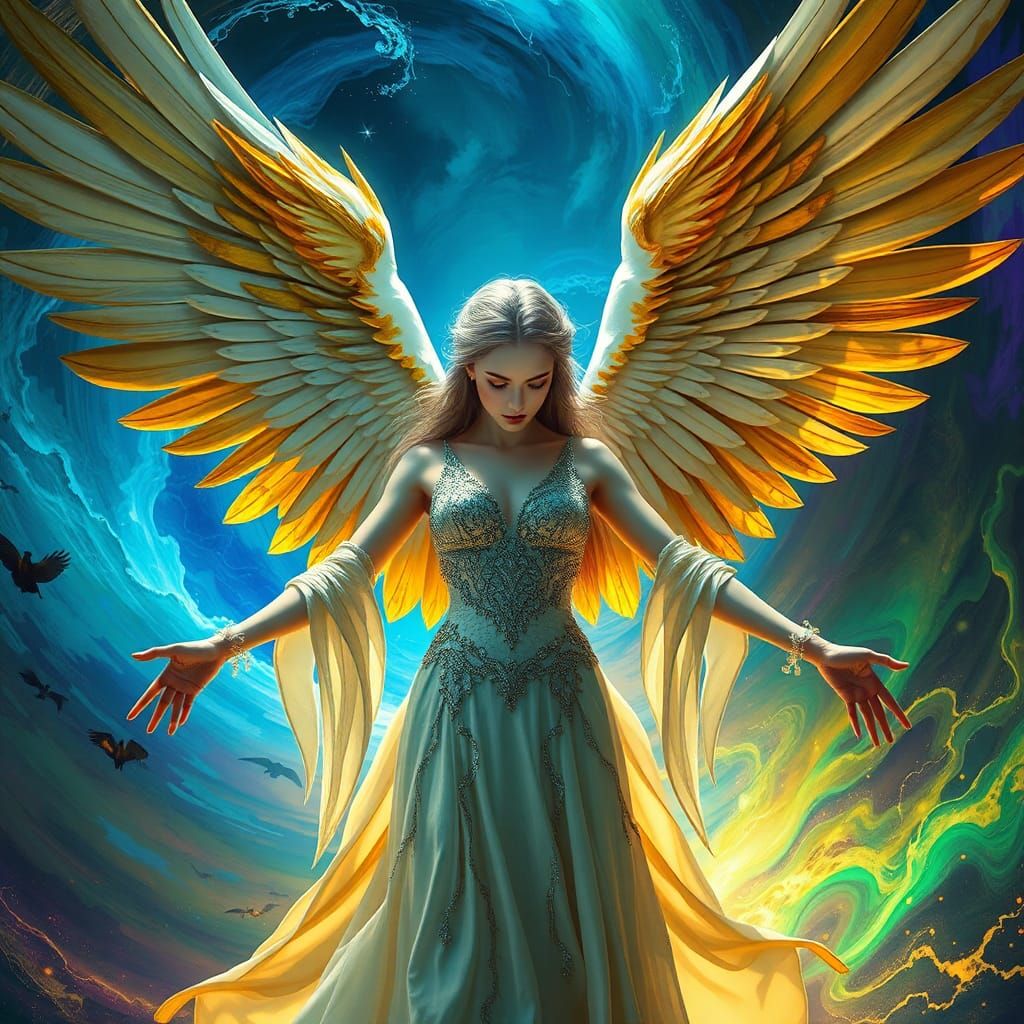 Majestic Eagle Woman in Dreamlike Vortex