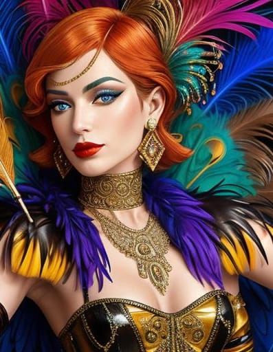 Art Deco French Cabaret Dancer in Bold Colors