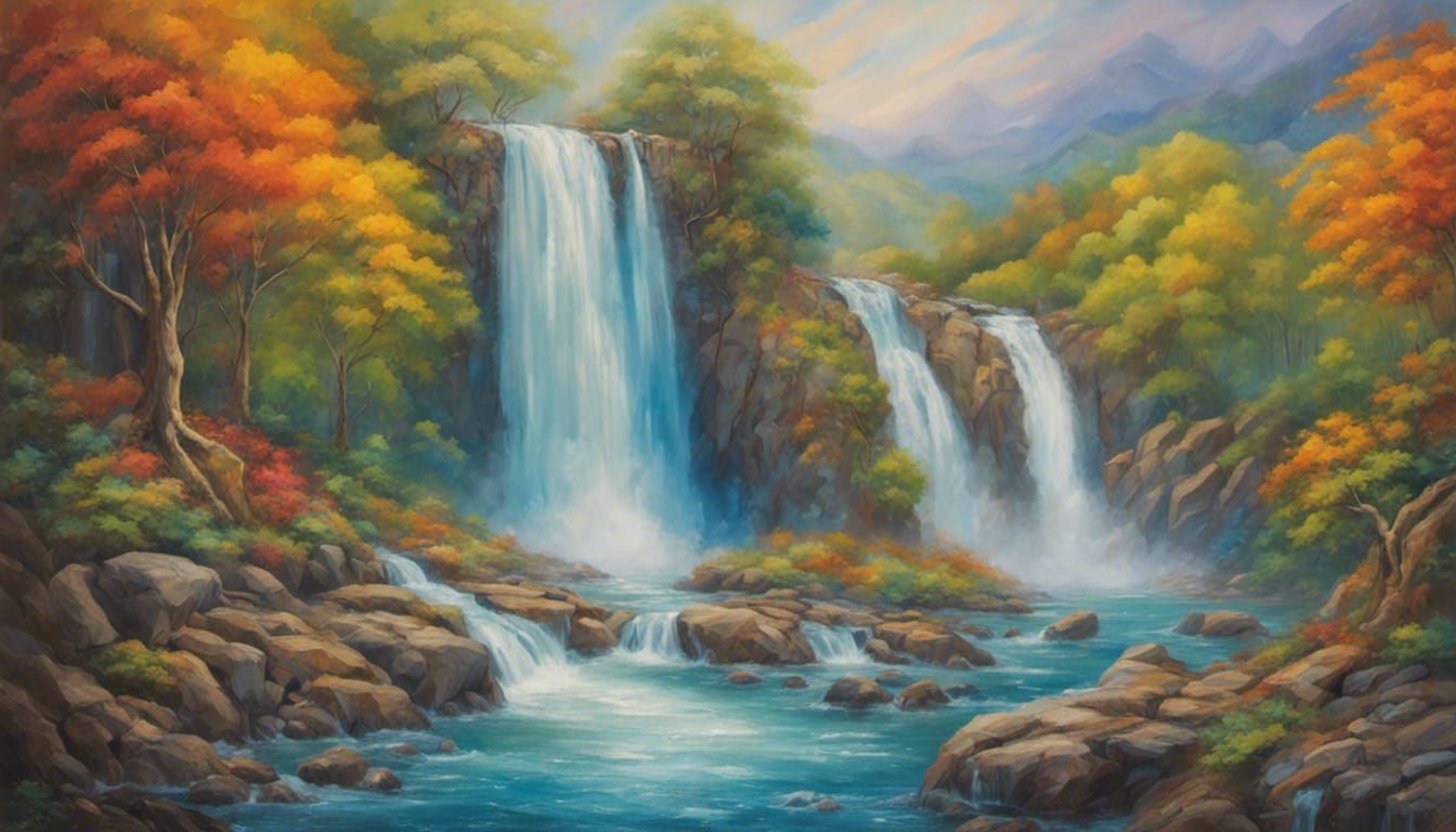 Goddess of Waterfalls and Rainbows as Impasto Painting