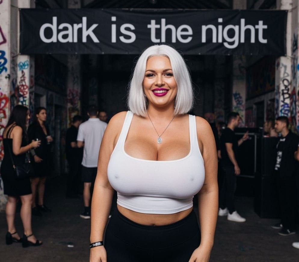 Woman in Tight Tank Top at Nightclub Entrance