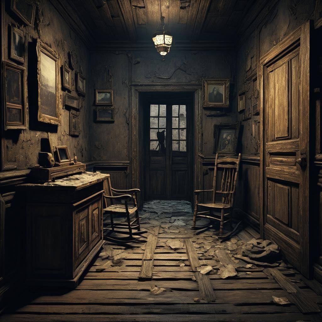 Haunted House Interior with Old Woman, Dreamscape