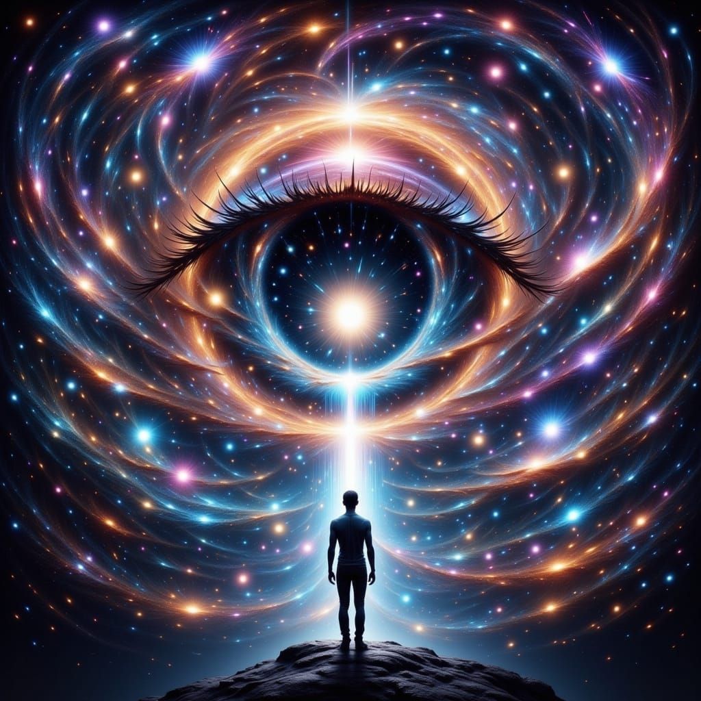Ethereal Eye Reflecting Infinite Cosmic Realities