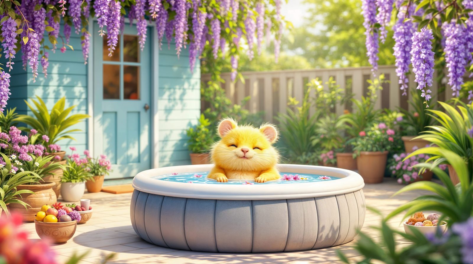 Vibrant Hyperrealistic Scene of Happy Electric Rodent in Sun...