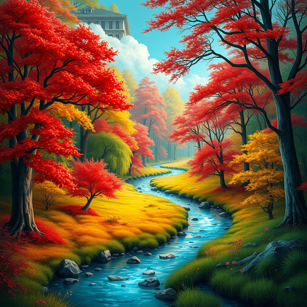 Woodland Landscape in Abstract Vector Fractal Style