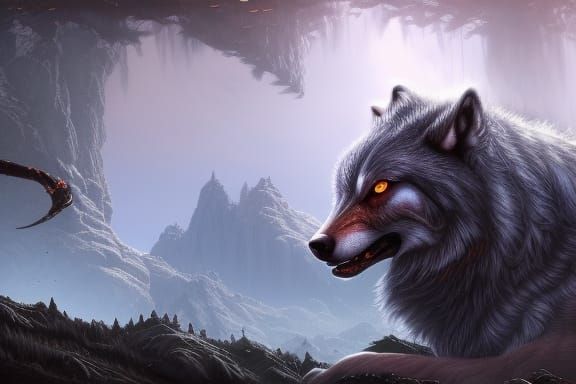 Fantastical Wolf Matte Painting in Deep Color