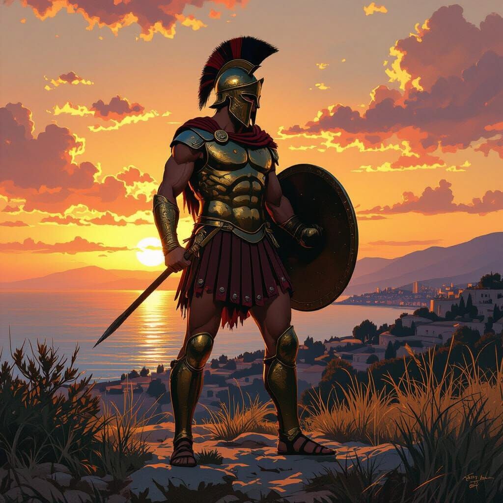 Ajax the Warrior: Sunset Mediterranean Digital Painting