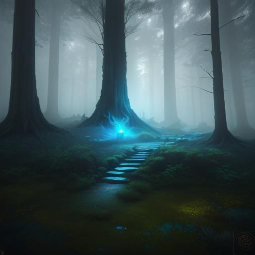 Mystical Traveler in Enchanted Forest: Fantasy Concept Art