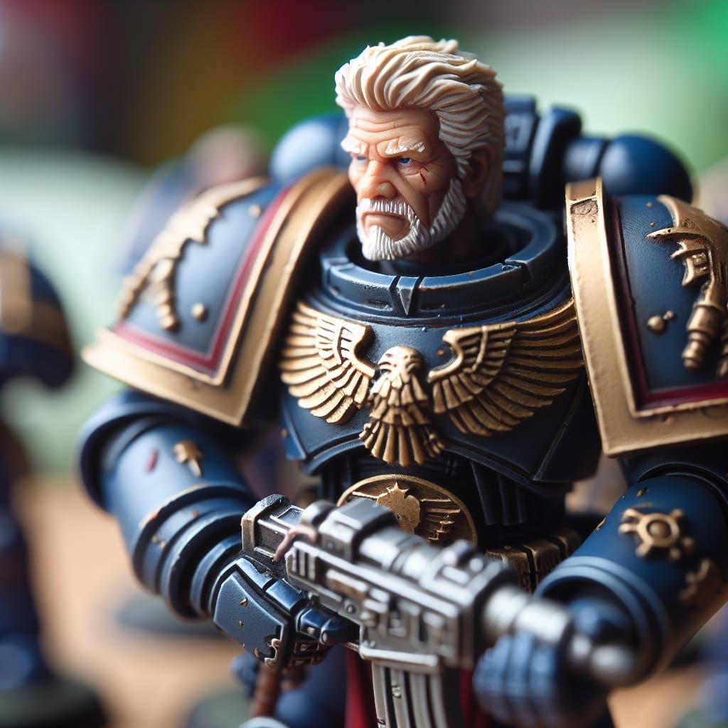 A Warhammer Miniature of a space marine