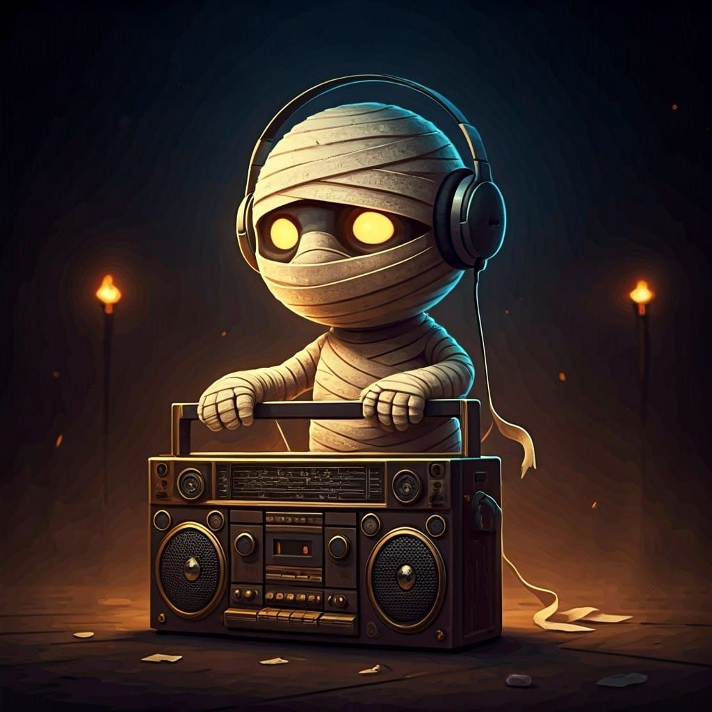 Adorable Mummy Listening to Music on Boombox