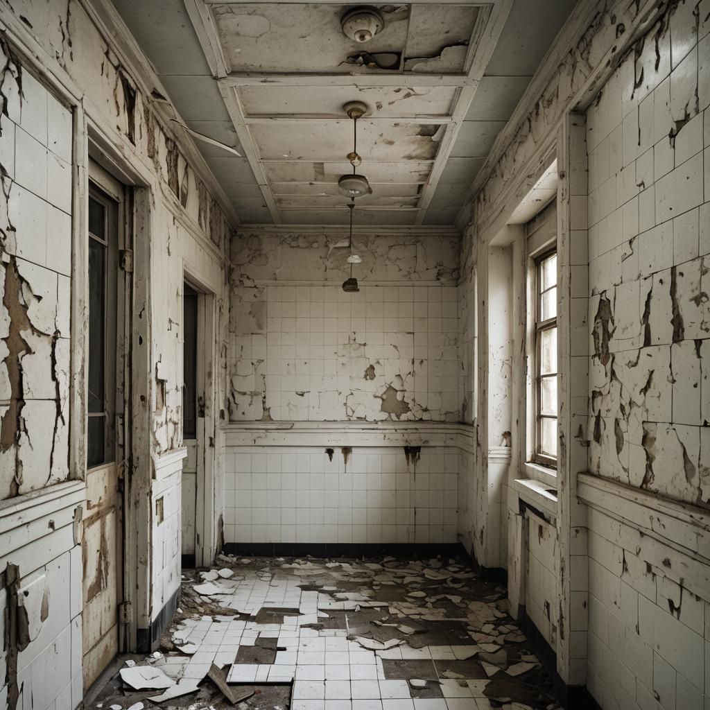 Dilapidated Sanatorium Shower Room in Digital Painting Style