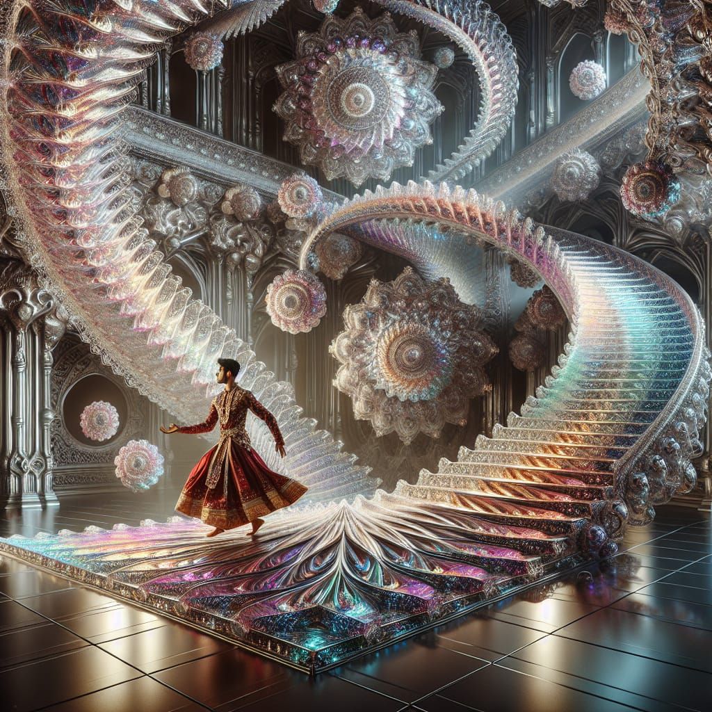South Asian Dancer on Fractal Staircase