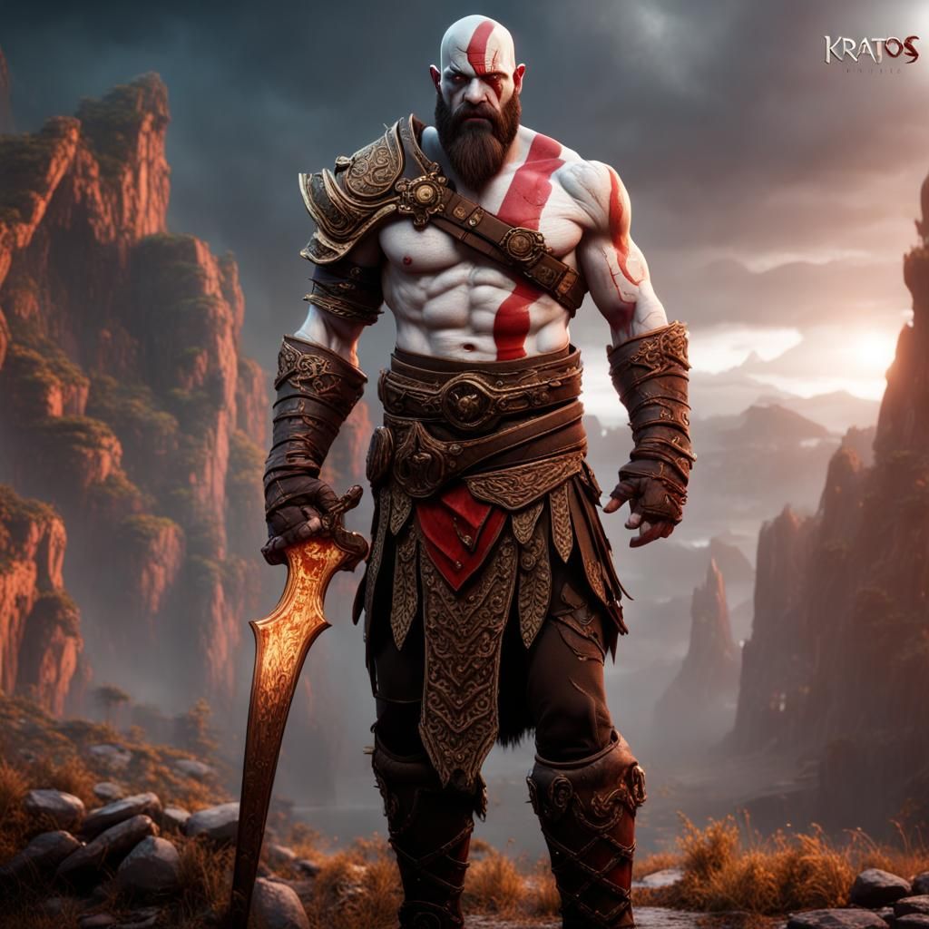 Detailed Matte Painting of Kratos in Deep Color